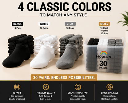MODERNHEALTHYLIFE™ Premium Everyday Socks – 30 Pairs for Only $39.98 | Soft, Breathable & Built to Last